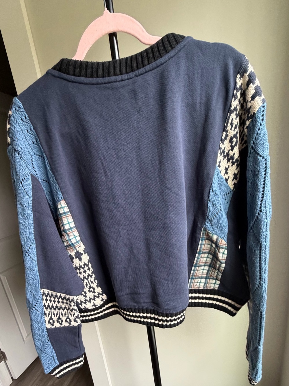 Pilcro Navy Blue Patchwork Knit-Panel Sweater - Picture 9 of 9